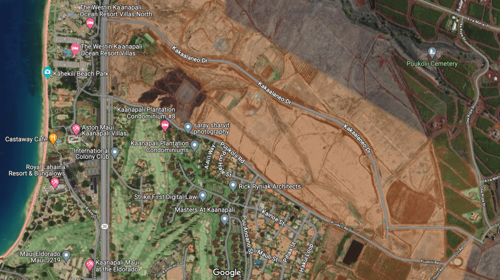 FEMA views the proposed 214-unit temporary housing project on Kakaalaneo Drive in Kaanapali as a "last resort." (Courtesy: Google Maps/2024)